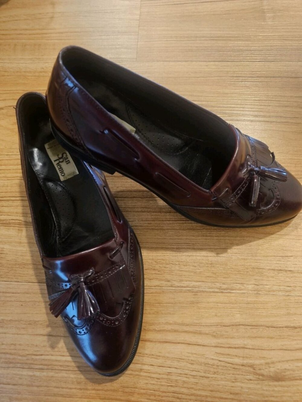 San Remo Leather Dress Shoes With Tassles Dark Red Mens Size 9 M